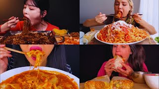 ASMR EATING CHEESY LASAGNA HOMEMADE BURRITOS SPAGHETTI AND EGG CURRY  MUKBANG ASMR [upl. by Zweig644]