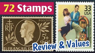 World Rare Stamps Value  Review of 72 Philatelic Items From USA to France [upl. by Novehc]