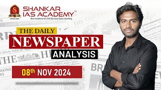 Newspaper Analysis November 8 2024 Shankar IAS Academy UPSC current Affairs  Prelims [upl. by Heer]