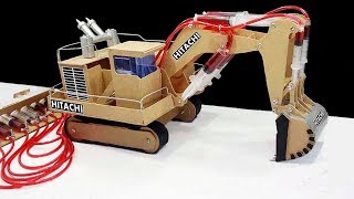 How to Make JCB Hitachi Remote Control Hydraulic ExcavatorCrane From Hardboard at Home DIY [upl. by Chung]