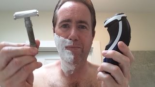 Electric Razor Shaving vs Safety Razor Shaving [upl. by Yemarej]