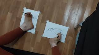 Feet Painting Challenge Dual Canvas Masterpiece Ambidextrous drawing [upl. by Princess]