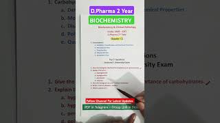 🛑Biochemistry Important Questions  DPharm  2 Year university bteup msbteresult [upl. by Anitsrihc646]