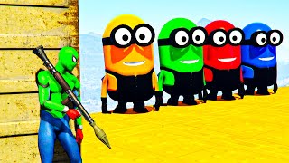 GTA 5 Epic Ragdolls RED SPIDERMAN VS RED MINION VS GREEN MINION Euphoria Physics amp Funny Fails [upl. by Akimas]