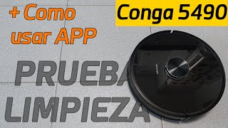 Conga 5490  PRUEBA DE LIMPIEZA y FREGADO amp funcionamiento APP WIFI [upl. by Acinnej]