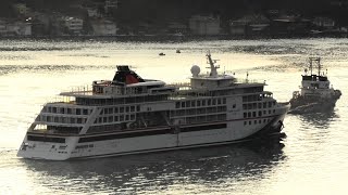 HapagLloyd Cruises new ship HANSEATIC SPIRIT passing Istanbul strait under tow to Norway [upl. by Caine]