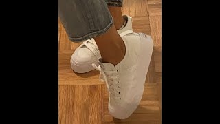 ASMR Unboxing Nizza Platform Shoes Cloud White and wearing them for the first time [upl. by Annairb]