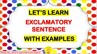 Exclamatory Sentences Exclamatory Sentences Examples S2LEARN [upl. by Ytoc]