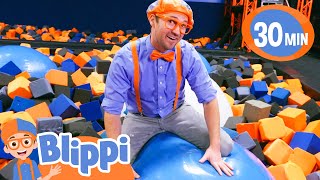 Blippi Bounces at Skyzone Indoor Trampoline Park Educational Videos for Kids [upl. by Lexie192]