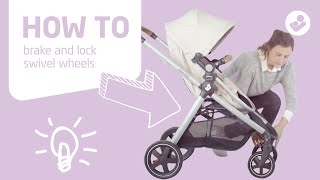 MaxiCosi  Zelia stroller  How to brake and lock swivel wheels [upl. by Ahsinal]