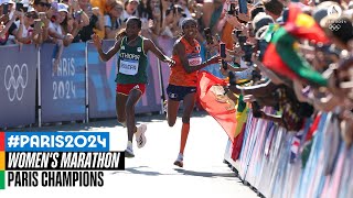 🤯 CRAZY 🤯 sprint for gold in the womens marathon  Paris Champions [upl. by Cristy]