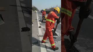 Expressway Asphalt Patching Process safetyfirst warning [upl. by Enyamrahs]