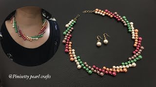 multi color pearl necklace makingrainbow pearl necklace tutorialpearl wavy necklace setearrings [upl. by Scevor]