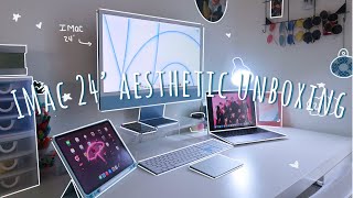 Blue M1 IMac 24 Unboxing  Accessories 🤍 [upl. by Yrehcaz]