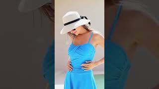 Ruched Plain Blue Onepiece Swimsuit Spaghetti Strap High Stretch Flattering Swim Dress [upl. by Sesmar986]