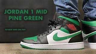 Air Jordan 1 Mid Pine Green 2020 Review and On Feet [upl. by Annayrb531]