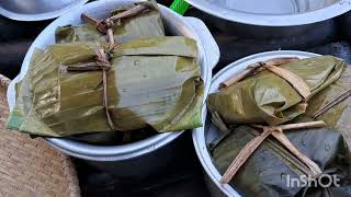 How to steam sticky rice in banana leaves Steaming three varieties of sticky rice food foodie [upl. by Cammi819]