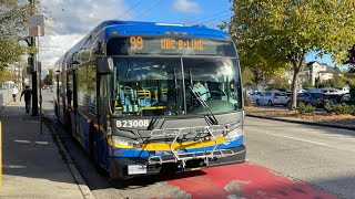 Translink 2023 New Flyer XDE60 23008 on 99 BLine UBC [upl. by Lecram]