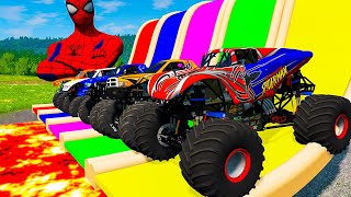 5 MONSTER TRUCK VS GIANT COLOR WATER SLIDE 069 [upl. by Pillyhp]