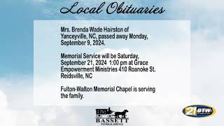 Obits for September 12 2024 [upl. by Moseley]