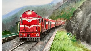 Train Painting  Watercolour landscape  Time Lapse [upl. by Britney]