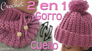 • GORRO  CUELLO • ¡2 EN 1 GANCHILLO TODAS las TALLAS TIP para TEJER PUNTO INGLÉS CROCHET PERFECTO [upl. by Snyder]