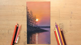 Sunset Landscape in Colored Pencil [upl. by Reid]