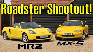 Mazda MX5 Mk2 vs Toyota MR2 Mk3  Sports Car Shootout NB vs W30 [upl. by Yewed516]