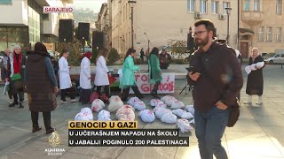 Bijele vreće poprskane crvenom bojom Podrška Palestincima sa skupa u Sarajevu [upl. by Eekram]