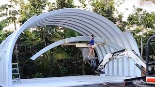 Quonset Hut Assembling amp Putting Up The Arches With Two People  Time lapse video [upl. by Yancy]