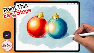 Christmas Ornaments Made EASY Tutorial in Procreate Simple GLOWING Technique Revealed [upl. by Frederick]