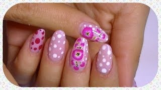 Delicate And Elegant Nail Art Pretty Flower amp Cute Polka Dotscarnations [upl. by Iney]