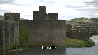 Caerphilly Castle Caerphilly Castell Caerffili Fortification Fremantle stock footage E18R60 006 [upl. by Renita855]