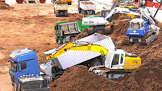 Construction Site Vehicles at work RC Excavators Trucks Dozer Wheel Loader Unloading Truck [upl. by Culliton952]