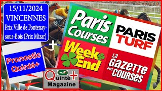 PRIX MIZAR VINCENNES quinté du 15 Novembre 2024 [upl. by Adeirf]