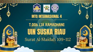 T006 Lia Ramadhani  UIN Suska Riau Qs Al Maidah 109112 [upl. by Elrod223]