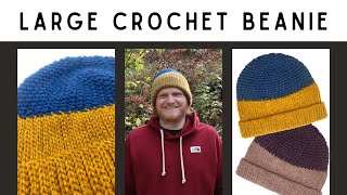 How to Crochet LARGE Beanie [upl. by Solracesoj]