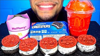 ASMR McDonalds Oreo McFlurry Coca Cola Cookie Ice Cream Sandwiches Slushie Cakesters Eating Sweets [upl. by Idolla15]