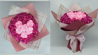 DIY  How to Make a Bouquet of Roses With Satin Ribbons Easy  Wrapping a Round Flower Bouquet [upl. by Seppala96]