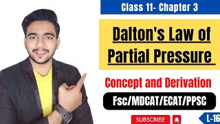 Daltons law of Partial Pressure  Class 11 Chapter 3  MDCATECAT Mcqs [upl. by Eilsel]