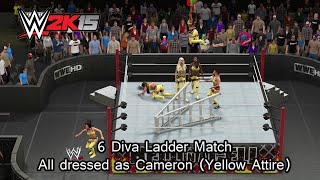 WWE 2K15 PS4 6 Diva Ladder Match all as Cameron Yellow Attire CPU Simulation [upl. by Selda971]