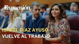 Isabel Díaz Ayuso se reincorpora al trabajo tras su intervención [upl. by Enellij]