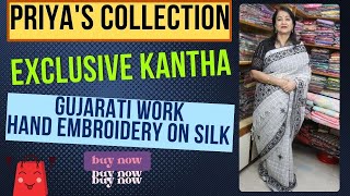 Exclusive Kantha  Gujarati Work Hand Embroidery On Silk  Epi314 Priyas Collection [upl. by Anneliese]