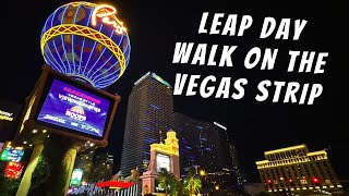 Leap Day Las Vegas Strip Walking Tour NASCAR Hauler Parade Evening Thursday Walk [upl. by Piggy614]