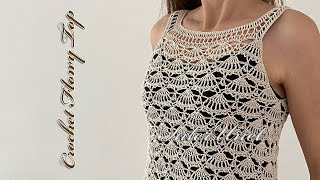 Lace flowy top crochet pattern  how to crochet summer blouse [upl. by Cadmar]