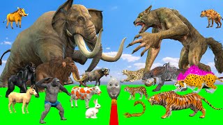 10 Mammoth Elephant Cow vs 10 Big Tiger Bull Zombie Dinosaur Fight Baby Cow Saved By Woolly Mammoth [upl. by Estell]