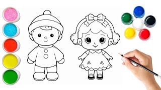 How to draw Guda amp Doll and Colouring for kids and toddlers  ABCD rhymes song for kids amp toddlers [upl. by Sura]