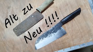 Cleaver aus einem alten Kochmesser ein Schrottmesser bekommt neues Leben kitchenknife blacksmith [upl. by Yllatan]