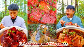 mukbang  Braised Pork  Spicy Chicken  Chili Pork  Beggar King Crab  fatsongsong and thinermao [upl. by Ahcsat]