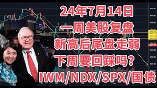 7月14日一周美股复盘，股指连创新高后走弱，下周要回调吗？标普SPX纳指NDX罗素IWM走势技术分析；英伟达NVDA，SMCI等动能研判；下周交易要点及注意事项；国债TNXTLT；交易核心理念交流等 [upl. by Caren]